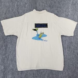 Bobby Chan Shirt Mens Large Cream Silk Bamboo Tropical Bar 19th Hole Casual Golf